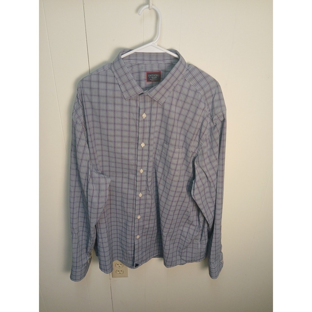 UNTUCKit Narsai Gray Purple Plaid Long Sleeve Button Up Shirt  Mens Sz XXL